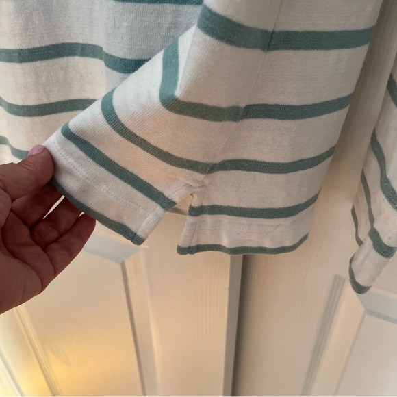 LOFT AQUA AND WHITE STRIPED PULL ON HOODIE - Picture 10 of 12